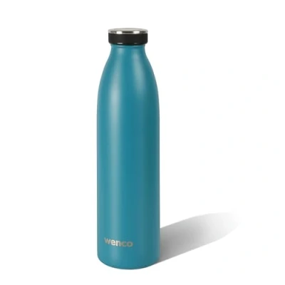 Abbildung von wenco Trinkflasche Edelstahl 0,75l / 750ml isoliert und auslaufsicher für kalte heiße Getränke auch als Thermoskanne verwendbar BPA frei carribean blue