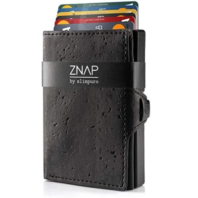 Abbildung von ZNAP® Slim Wallet Kreditkartenetui Geldbörse Herren Kartenhalter Geldbeutel Kartenetui Portemonnaie mit RFID Schutz 12 Karten Tiefschwarz