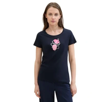 Abbildung von TOM TAILOR Damen Basic Langarmshirt mit Fotoprint, 10668 Sky Captain Blue, L