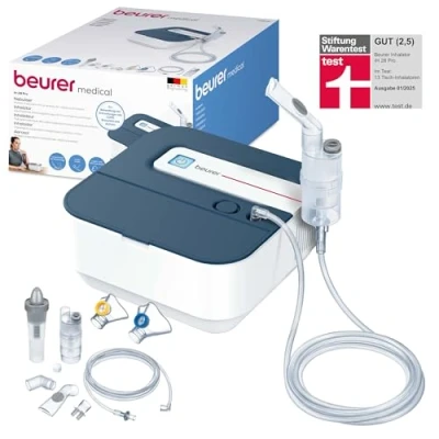 Abbildung von Beurer IH 28 Pro Inhalator, Verneblerset mit hochwertigen Silikonmasken &amp; Nasendusche, Kompressor Drucklufttechnologie und hoher Vernebelungsleistung zur Atemwegstherapie, für Kinder Erwachsene