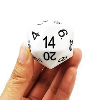 Abbildung von Bescon Jumbo D20 38MM, Big Size 20 Sides Dice Solid White, Faces Cube 1.5 inch