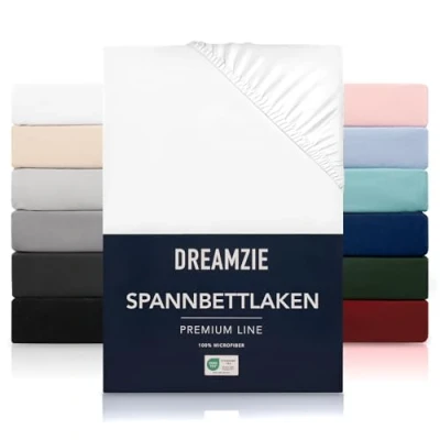 Abbildung von Dreamzie Spannbetttlaken 90x200 cm Hoher Steg bis 33 100% Mikrofaser Weiß Schadstoffgeprüft (Oeko TEX), Bettlaken mit Gummizug