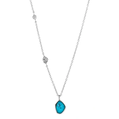 Abbildung von ANIA HAIE Damen Halskette Mineral Glow Turquoise Pendant aus Sterling Silber, besetzt mit zwei Silberplättchen und einem Türkis Anhänger, Länge 46cm + 5cm Verlängerung, inkl. Geschenkverpackung