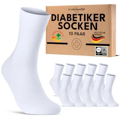 Abbildung von 10 Paar Diabetikersocken für Herren &amp; Damen ohne Gummibund Naht aus Baumwolle Diabetiker Socken mit Komfortbund Gummi 70208T (Weiß 43 46) WP