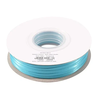 Abbildung von Vaessen Creative Satinband, Türkis, 3 mm x 100 m Doppelsatinband, Schleifenband, Dekoband, Geschenkband, Stoffband für Hochzeit, Taufe und Geburtstagsgeschenke