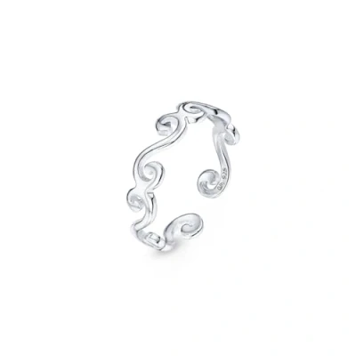 Abbildung von Amberta Echt 925 Sterling Silber Einstellbarer Zehenring für Frauen Runde Midi Ring Wellen Design Durchmesser 14 mm Breite 1.2