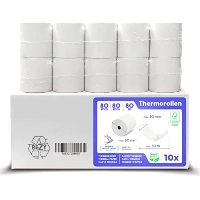 Abbildung von SWIPARO Thermorollen 80mm x 80m 12mm Kassenrollen Bonrollen zertifiziert für Registrierkasse mit Bondrucker Thermopapier 80x80x12 (10 Rollen)