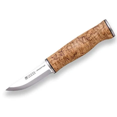 Abbildung von Joker &quot;Grandfather Sport Jagdmesser CL126, Gürtelmesser mit Griff aus lockigem Birkenholz und 8 cm Klinge Sandvik 14C28N, braune Lederscheide, Werkzeug zum Angeln, Jagen, Camping Wandern
