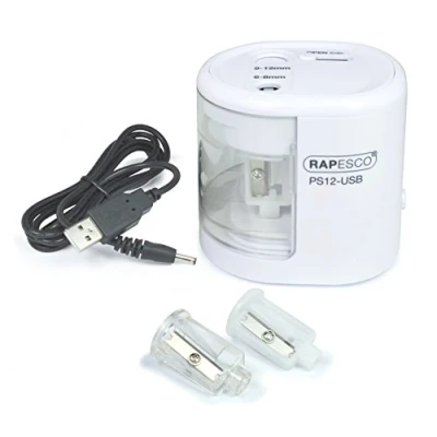 Abbildung von Rapesco 1448 PS12 USB Automatischer/Elektrischer Spitzmaschine, Ladung durch Batterie (nicht enthalten) oder USB, Weiß
