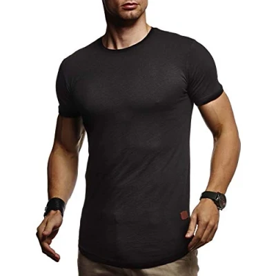 Abbildung von Leif Nelson T Shirt Herren Sommer Rundhals Ausschnitt (Schwarz, Größe XXL), Regular Fit 100% Baumwolle, Basic Männer Kurzarm