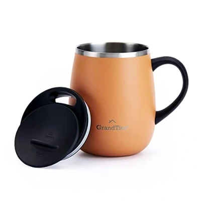 Abbildung von Grandties Thermo Kaffeebecher mit Griff Schiebedeckel 460 ml Coffee To Go Becher Doppelwand Edelstahl Hält Getränke Warm &amp; Kalt Karotte