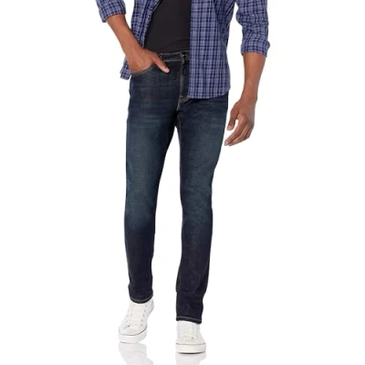 Abbildung von Amazon Essentials Herren Stretchjeans, Skinny Passform, Dunkles Indigo/Leicht Ausgespült, 34W / 30L