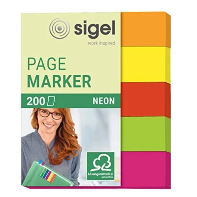 Abbildung von SIGEL HN655 Mini Haftmarker Neon aus Papier, 5 Farben, 200 Streifen im Format 12 x 50 mm