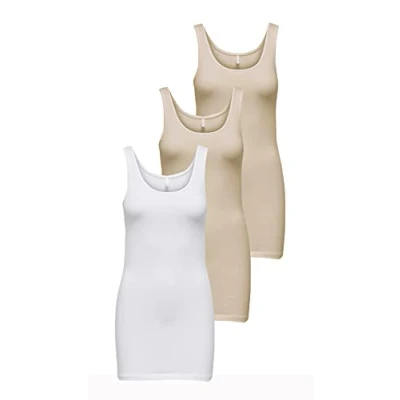 Abbildung von ONLY Damen Onllive Love Long Tank TOP JRS 3 PA, White/+ 2 Humus, XS