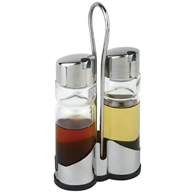 Abbildung von APS 40458 Menage &quot;ECONOMIC&quot;, 11,5 x 5,5 cm, H: 22 Glas, Edelstahl, ABS, PP, Set bestehend aus: Essig und Öl Flasche, Ständer aus Edelstahl