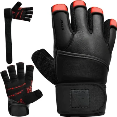 Abbildung von RDX Fitness Handschuhe Maya Hide leder, 50cm Lang Handgelenkschutz, Krafttraining Gewichtheben Trainingshandschuhe Gepolstert Griff, Bodybuilding Gym Workout Kraftsport Klimmzüge Weight Lifting Gloves