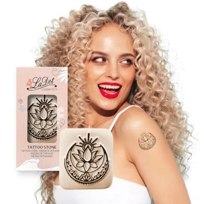 Abbildung von LaDot Tattoo für Kinder und Erwachsene, temporäre hautfreundliche fake Tattoos, Stempel ohne Nadeln Körper Arm, wasserfest, Keramikstempel Lotus