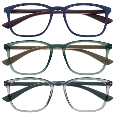 Abbildung von OPULIZE Max Lesebrille 3er Pack Klassische große rechteckige Fassung Brillen in mattem Blau, Grün und Grau Herren Damen Unisex RRR78 367 +1,50