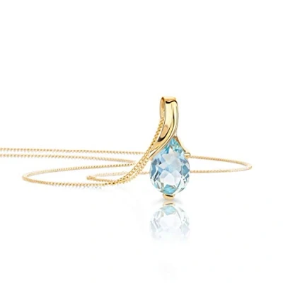 Abbildung von OROVI Tropfen Halskette aus 9 Karat (375) Gelbgold mit Aquamarin (0.55 ct) filigrane Gold Kette Damen blauem Edelstein Anhänger in Tropfenform Goldkette allergenfrei &amp; handgemacht (45 cm)