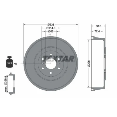 Abbildung von TEXTAR 94046500 Bremstrommel ohne Radlager, Radbefestigungsbolzen, Radnabe 336 NISSAN: NP300 Navara Pickup, Pickup