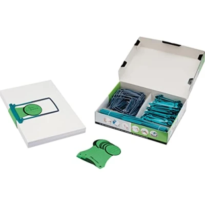 Abbildung von Jalema 5721000 Archiv Kit mit Clipex, PVC und Weichmacherfrei Clipheftung für die Langzeitarchivierung, 8 cm Füllvermögen, 100er Packung, grün