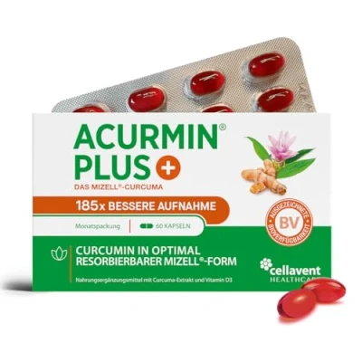 Abbildung von Mizell Kurkuma Kapseln extra hochdosiert 185x höhere Bioverfügbarkeit mit Vitamin D3 Das Original in pharmazeutischer Qualität