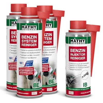 Abbildung von MATHY Benzin Kur Systemreiniger + Injektoren Reiniger Intensive Reinigung von Einspritzdüsen &amp; Ventilen Additiv, 4 Dosen