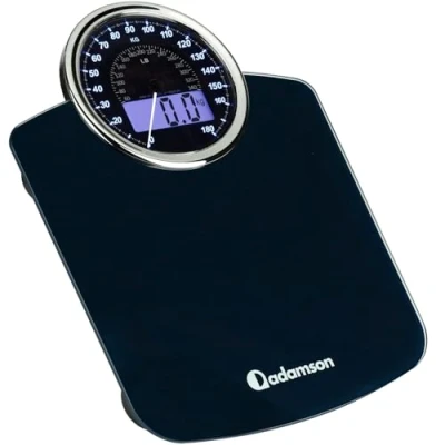 Abbildung von Adamson Hybrid 2 in 1 Digitale &amp; Analoge Körperwaage bis 180 kg + Dickes Hartglas Extra Große Anzeige Einfach Ablesbare Personenwaage NEU