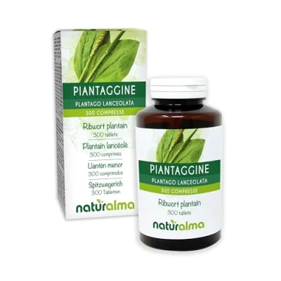 Abbildung von Spitzwegerich oder Lungenblattl (Plantago lanceolata) Blätter Naturalma 150 g 300 Tabletten Nahrungsergänzungsmittel Natürlich und Vegan