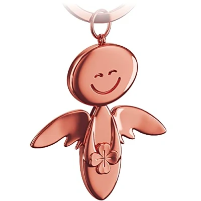 Abbildung von FABACH Schutzengel Schlüsselanhänger Smile mit Kleeblatt Glücksengel aus Metall Viel Erfolg Glücksbringer Auto Engel Anhänger Geschenk Glück