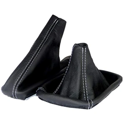 Abbildung von L &amp; P Car Design L&amp;P A181 Schaltsack Schaltmanschette + Handbremsmanschette kompatibel mit BMW 3er e46 100% Echtleder Leder Schwarz Naht Grau
