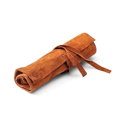 Abbildung von Angus Stoke Leder Rolltasche für Stifte, Pinsel und Accessoires Federtasche aus Handmade Stiftrolle Leonardo (Braun)