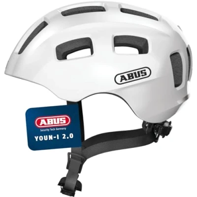 Abbildung von ABUS Fahrradhelm Youn I 2.0 mit Licht für Kinder, Jugendliche und junge Erwachsene Mädels Jungs Weiß, Größe S