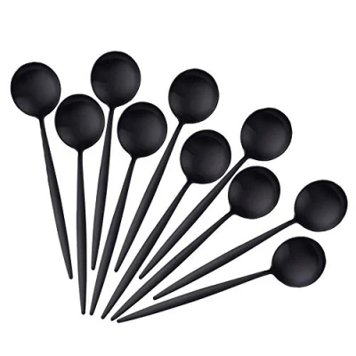 Abbildung von BISDARUN Kaffeelöffel Edelstahl Teelöffel 12CM /4.8 Inches Mini Kuchen Löffel Spiegel Poliert Espressolöffel Set von 10 Schwarz