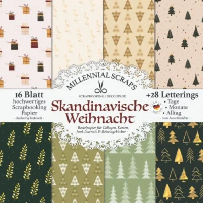 Abbildung von Scrapbooking / Decoupage SKANDINAVISCHE WEIHNACHT Bastelpapier für Collagen, Karten, Junk Journals &amp; Reisetagebücher : Zum Ausschneiden I Mit Letterings Kalender Basteln, Tagebuch Deko Inspo