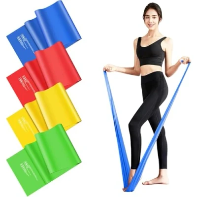 Abbildung von 4er Set Fitnessbänder, 1.5M Lang Fitnessband Widerstandsbänder in 4 Stärke, Resistance Bands Gymnastikband für Crossfit, Muskelaufbau, Yoga, Pilates Männer und Frauen
