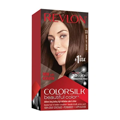 Abbildung von Revlon Permanente Haarfarbe, Haarfärbemittel, Colorsilk mit 100 % Grauabdeckung, Ammoniakfrei, Keratin und Aminosäuren, 33 Darkes Aschbraun