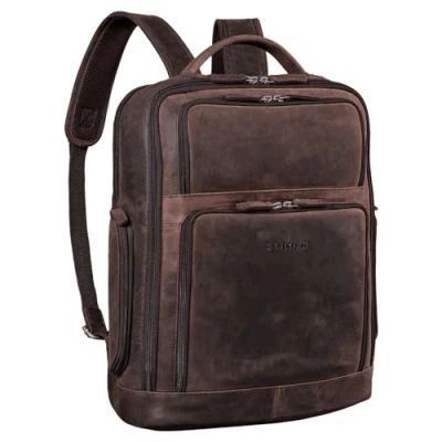 Abbildung von STILORD &#039;Jayden&#039; Business Rucksack Herren Leder Groß Vintage mit Laptopfach 15 Zoll DIN A4 Tagesrucksack Echtleder ideal als Arbeitsrucksack Unirucksack Laptoprucksack, Farbe:zamora braun