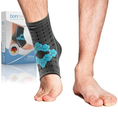 Abbildung von bonmedico Sprunggelenkbandage Rutschfeste Knöchelbandage Sprunggelenk für Damen &amp; Herren Stützende Bandage Fußgelenk, Achillessehne Wellness Geschenke 1 Fußbandage Grey, Unisex XL