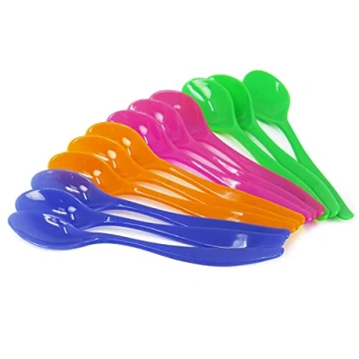 Abbildung von com four® 12x Eierlöffel aus Kunststoff wiederverwendbare Dessertlöffel BPA freie bunte Plastiklöffel für Babynahrung, Marmelade, Dips Mehrwegbesteck 14 cm (12 Stück)
