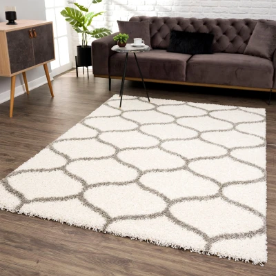 Abbildung von SANAT Madrid Shaggy Teppich Hochflor Teppiche für Wohnzimmer, Schlafzimmer, Küche Morocco Creme, Größe: 120x170 cm