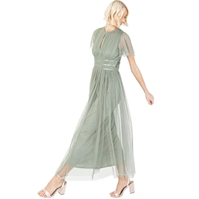 Abbildung von Anaya with Love Damen Ladies Midaxi Dress for Women High Waist Keyhole Short Flutter Sleeve Crew Neckline Wedding Guest Bridesmaids Prom Kleid, Frosty Green, 36 EU