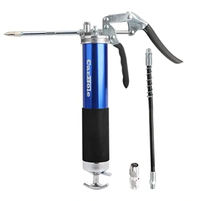 Abbildung von CarBole Einhand Fettpresse 6000PSI,mit 12inch Flexschlauch und 6inch Verlängerungsrohr aus Metall,mit Zwei Düsen,Kompatibel mit 400cc Tintenpatrone,Blau