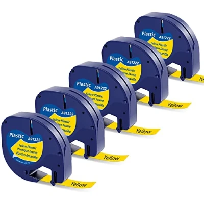 Abbildung von MarkField kompatible Schriftband für Dymo Letratag Gelb Kunststoff Etikettenband, Schwarz auf Etiketten LT100H LT100T, 12mm x 4m (kompatible Yellow Label)