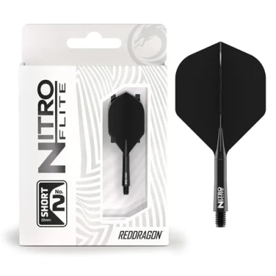 Abbildung von RED DRAGON Darts Nitro Flite Integriert Flüge &amp; Schäfte System No.2 Form und Design Schwarz Farbe, Kurz Länge