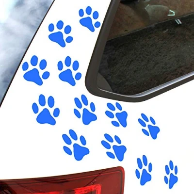 Abbildung von Finest Folia 12er Set Hundepfoten je 6x6 cm Pfoten Pfötchen Hund Katze Aufkleber Sticker für Auto Motorrad Wand Laptop Möbel (K015 Azurblau)