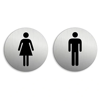 Abbildung von WC Schild Toilettenschilder Ø 75 mm 2er Set Damen Herren Toilette Aluminium selbstklebend