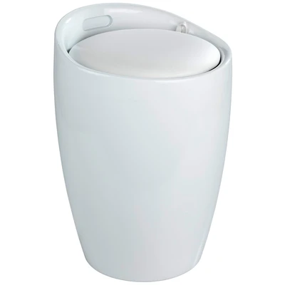 Abbildung von WENKO Badhocker Mod. Candy Weiß, Hocker mit Stauraum für das Badezimmer und Wohnzimmer, integrierter Wäschesammler, ABS Kunststoff, BPA frei, Fassungsvermögen 20 L, Ø 36 x 50,5 cm