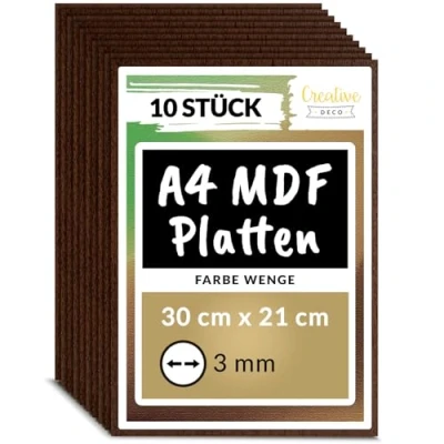 Abbildung von Creative Deco 10 x A4 MDF Platten Einseitig Lackiert Wenge 300 210 3 mm Dünne Holz Perfekt für Laser, CNC Router, Modellierung, Laubsäge