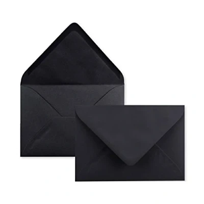 Abbildung von 50x Brief Umschläge in Schwarz 80 g/m² Kuverts DIN B6 Format 12,5 x 17,6 cm Nassklebung ohne Fenster